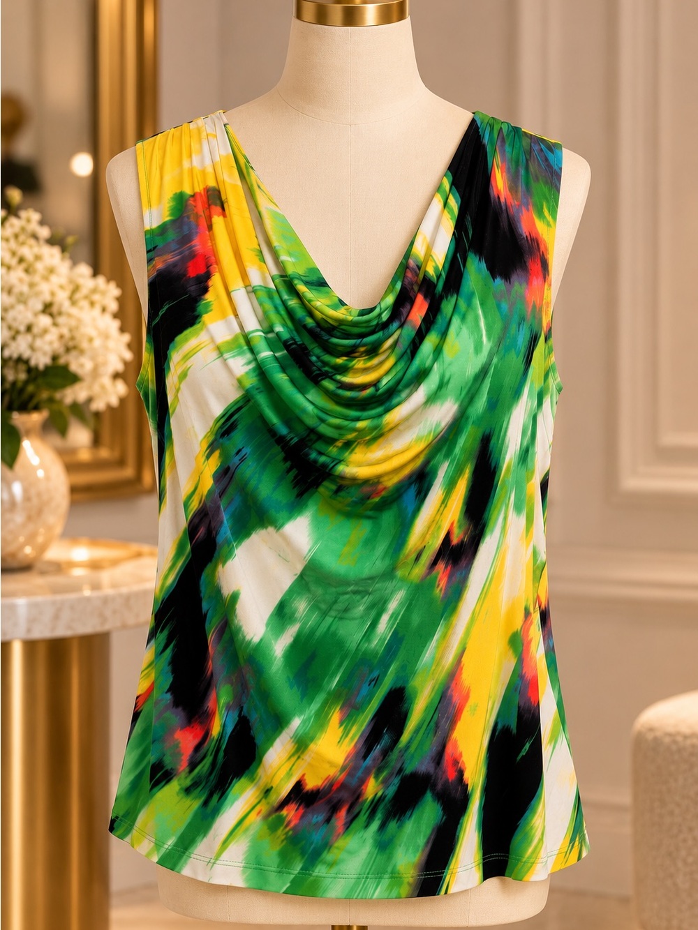 Calvin Klein Multicolor Abstract Cowl Neck Sleeveless Top